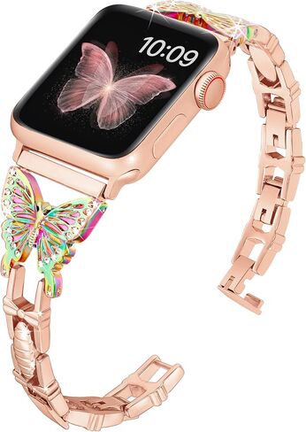 Compatible with Apple Watch Band 38mm 40mm 41mm 42mm 44mm 45mm, Artistic Slim Butterfly Band for Women, Glitter Cute Metal Bracelet, Luxury Bling Diamond Band for iWatch Series 7 6 SE 5 4 3 2 1 in Saudi Arabia