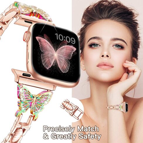 Compatible with Apple Watch Band 38mm 40mm 41mm 42mm 44mm 45mm, Artistic Slim Butterfly Band for Women, Glitter Cute Metal Bracelet, Luxury Bling Diamond Band for iWatch Series 7 6 SE 5 4 3 2 1 in Saudi Arabia
