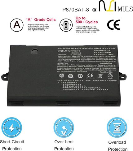 بطارية كمبيوتر محمول MULS 89Wh P870BAT-8 لـ Clevo P870TM-G P870DM3-G P775DM3 Schenker Technologies XMG U727 U726 Sager NP9870-S NP9870 Hasee GX9-SP7S1 GX9 Plus Eurocom XMG U727 Sky X9E3 Sky X7E2 15.12V in Saudi Arabia