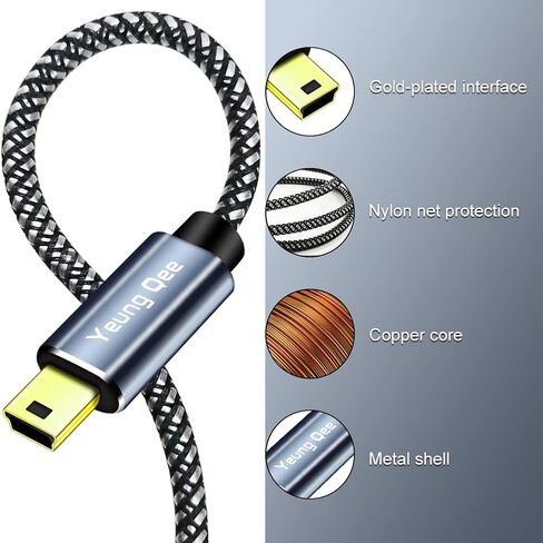 كابل USB صغير مضفر USB 2.0 من النوع A إلى Mini B سلك شحن مضفر متوافق مع وحدة تحكم PS3 ومشغل MP3/4 والمساعد الشخصي الرقمي والكاميرا والماسح الضوئي والمزيد من أجهزة USB الصغيرة (15FT/5M) in Kuwait