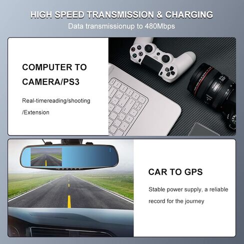 كابل USB صغير مضفر USB 2.0 من النوع A إلى Mini B سلك شحن مضفر متوافق مع وحدة تحكم PS3 ومشغل MP3/4 والمساعد الشخصي الرقمي والكاميرا والماسح الضوئي والمزيد من أجهزة USB الصغيرة (15FT/5M) in Kuwait