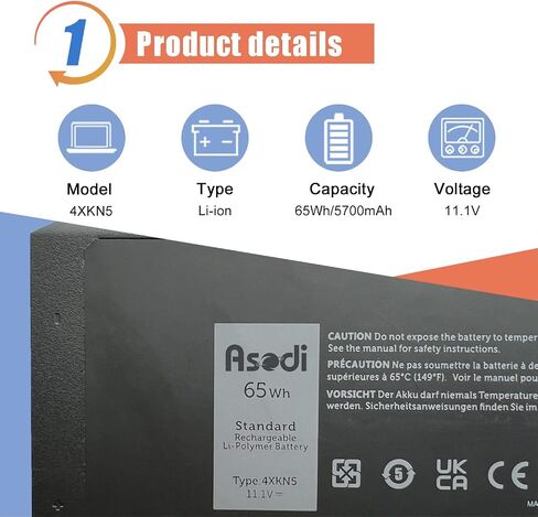 بطارية كمبيوتر محمول ASODI 4XKN5 65Wh 6 خلايا متوافقة مع Dell Latitude 5404 5414 E5404 7404 7414 E7404 P45G P46G سلسلة قاسية CJ2K1 X8VWF XN4KN DKNKD 5XT3V 09FN4 XRJDF YGV51 11.1V in Saudi Arabia