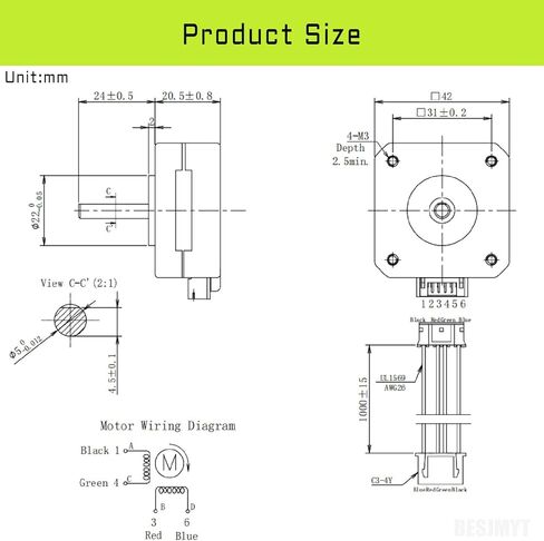 5pcs Nema 17 Stepper Motor 60MM Bipolar 2 A 70Ncm (99.12oz.in) 42 Motor 2 Phase Nema17 Stepper Motor 1.8 Degree 4-Lead with 1m Cable and Connector for DIY CNC 3D Printer, 1.66x1.66x2.37inch in Kuwait