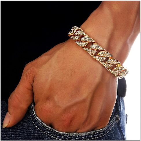 سوار كوبي Bling-ed Out مع ساعة هيب هوب مستطيلة الشكل مثلجة - 8475BC كوبي in Kuwait