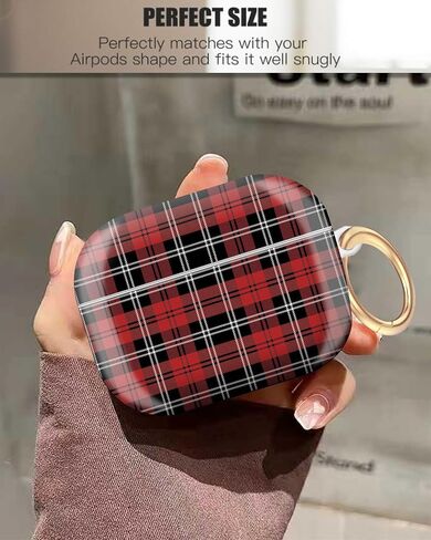 ANDRIU Compatible with Airpod pro 2nd/1st Generation Case Cover with Keychain Cute Pattern Hard & Anti Slip Cover for Men Women & Girls(Red Tartan Plaid) in Saudi Arabia
