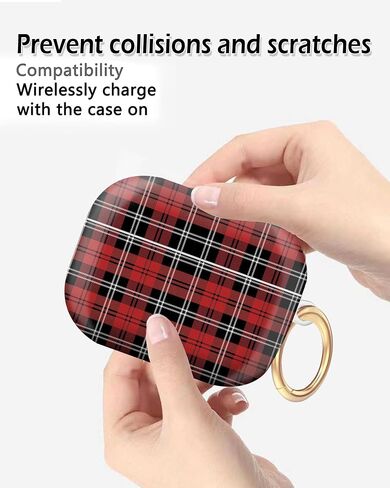 ANDRIU Compatible with Airpod pro 2nd/1st Generation Case Cover with Keychain Cute Pattern Hard & Anti Slip Cover for Men Women & Girls(Red Tartan Plaid) in Saudi Arabia