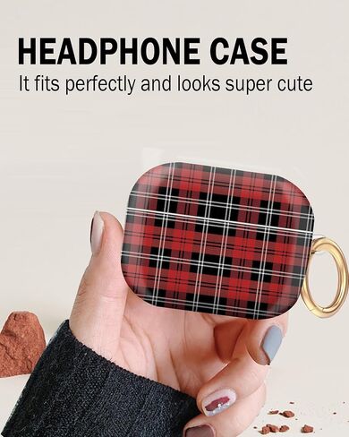 ANDRIU Compatible with Airpod pro 2nd/1st Generation Case Cover with Keychain Cute Pattern Hard & Anti Slip Cover for Men Women & Girls(Red Tartan Plaid) in Saudi Arabia