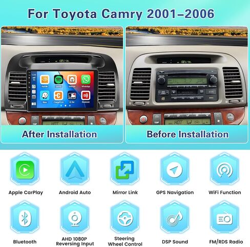 Fuluku【for Toyota Camry 2001-2006】 Android 13 Car Stereo with Wireless Carplay Android Auto, 9" Touch Screen Radio Dash Kit GPS Navigation WiFi Bluetooth SWC Mirror Link, Mic Backup Camera in Saudi Arabia