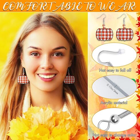 12 Pairs Thanksgiving Fall Earrings for Women Leopard pumpkin Maple Leaf Turkey Sunflower Pine Cone Drop Dangle Earrings Set Autumn Thanksgiving Jewelry Gifts in Kuwait