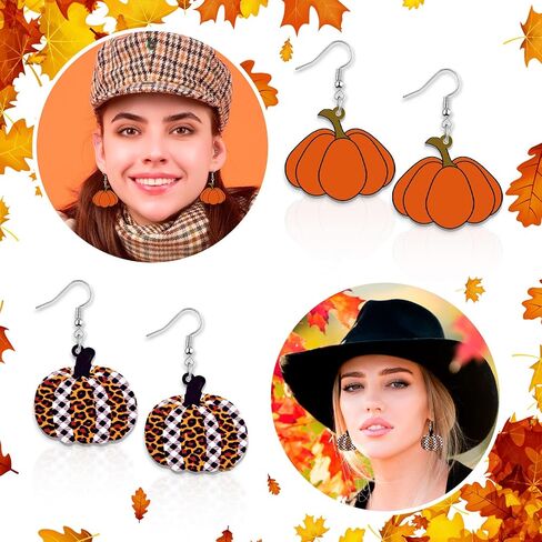 12 Pairs Thanksgiving Fall Earrings for Women Leopard pumpkin Maple Leaf Turkey Sunflower Pine Cone Drop Dangle Earrings Set Autumn Thanksgiving Jewelry Gifts in Kuwait