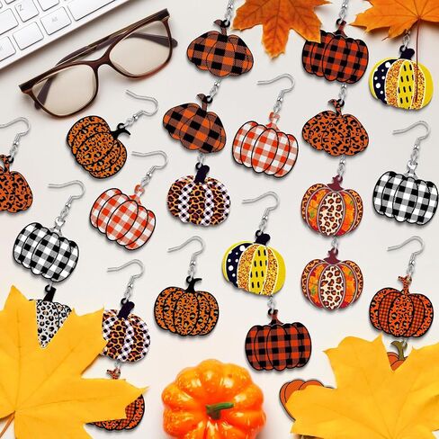 12 Pairs Thanksgiving Fall Earrings for Women Leopard pumpkin Maple Leaf Turkey Sunflower Pine Cone Drop Dangle Earrings Set Autumn Thanksgiving Jewelry Gifts in Kuwait