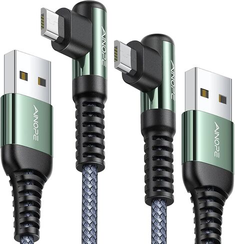 AINOPE [عبوتان] كابل USB صغير، كابل شحن USB صغير بزاوية قائمة 3.3 قدم، كابل شاحن Android متين من النايلون المتين المتين متوافق مع أجهزة Fire Tablet وKindle وSamsung Galaxy S7 S6 PS4 in Kuwait