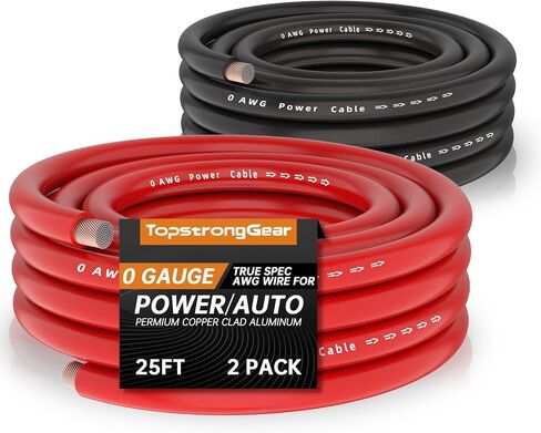 TOPSTRONGGEAR 0 Gauge 25ft Black and 25ft Red Power/Ground Wire True 0 AWG Power Wire-True Spec and Soft Touch Cable in Kuwait