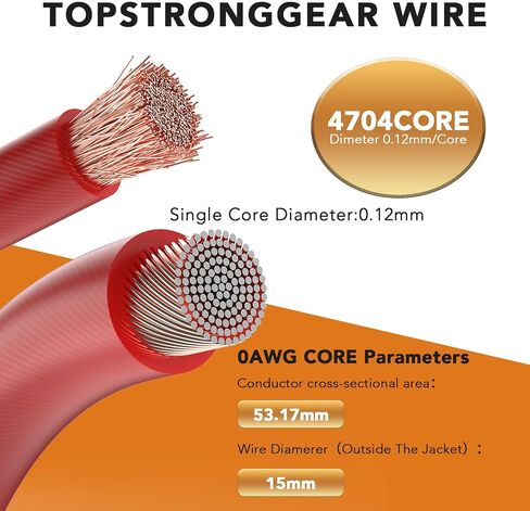 TOPSTRONGGEAR 0 Gauge 25ft Black and 25ft Red Power/Ground Wire True 0 AWG Power Wire-True Spec and Soft Touch Cable in Kuwait