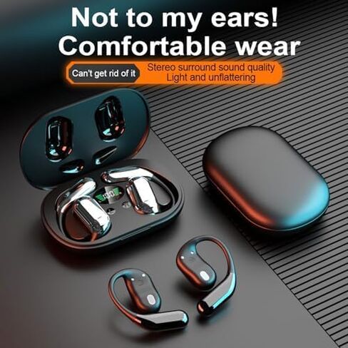 Open-Ear Wireless Headphones Bluetooth Earbuds LED Power Display Charging Case Ear Buds Earhook Over-Ear Earphones for Workout Sports TV Phone Laptop (Black) in Saudi Arabia