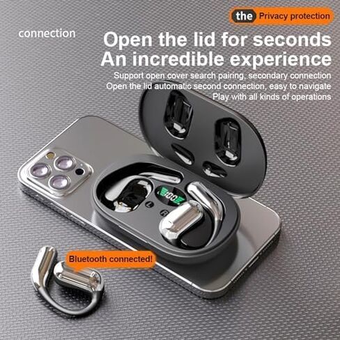 Open-Ear Wireless Headphones Bluetooth Earbuds LED Power Display Charging Case Ear Buds Earhook Over-Ear Earphones for Workout Sports TV Phone Laptop (Black) in Saudi Arabia
