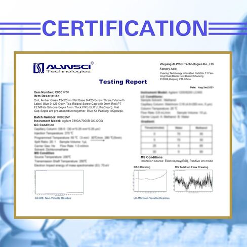 قوارير فائقة التنظيف لمجموعة اللوني، قارورة HPLC 2 مل 9 مم، قارورة كهرمانية لأخذ العينات التلقائية مع التخرج، غطاء لولبي أزرق 9-425 مع فتحة، PTFE أحمر وحاجز سيليكون أبيض، 100 عبوة in Kuwait