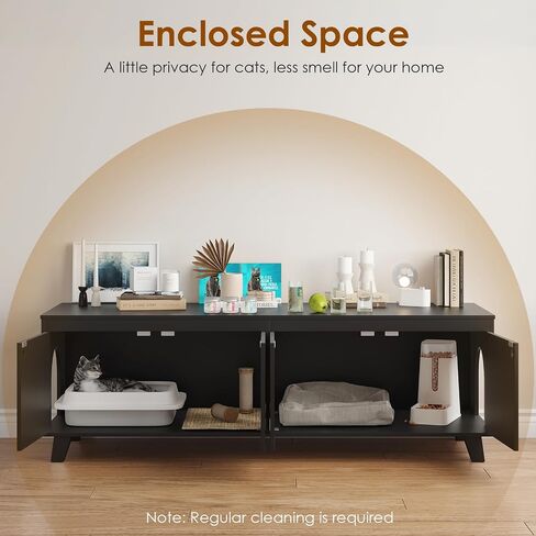 Double Hidden Cat Litter Box Enclosure Furniture Cabinet with Rattan Decorated Doors for Two Cats，Two Entrances in Saudi Arabia