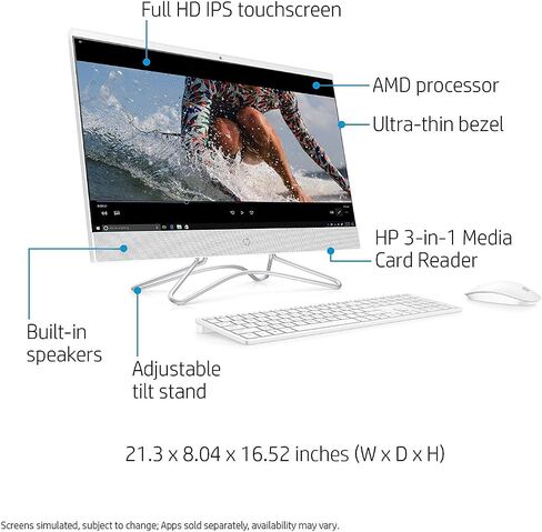 HP 24-Inch All-in-One Touchscreen Computer, AMD Ryzen 5 3500U Processor, 8 GB RAM, 1 TB Hard Drive, 256 GB SSD, Windows 10 Home (24-F1060, White) in Saudi Arabia