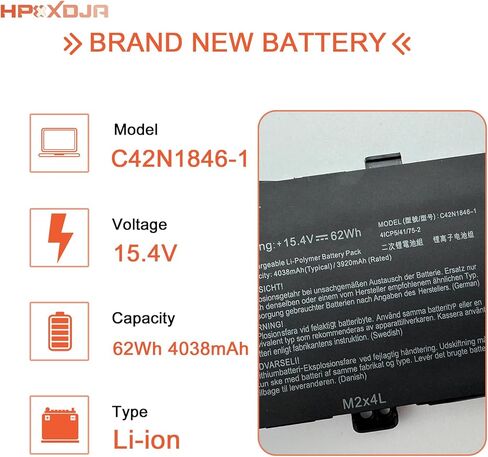 بطارية كمبيوتر محمول C42N1846 متوافقة مع سلسلة ASUS ZenBook Pro Duo UX581 UX581G UX581GV UX581LV C42N1846-1 UX581GV- H2001T UX581GV- H2002T UX581GV- XB74T UX581LV-H2002R in Kuwait