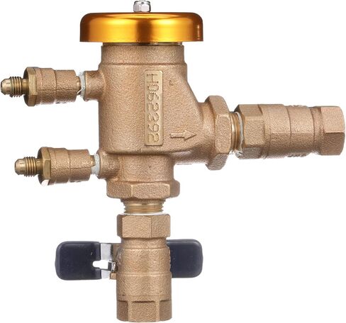 سلسلة Fengco 765 3/4 بوصة مانع التدفق الخلفي للضغط البرونزي، إيقاف ربع دورة، وصلات NPT، مستشعر التجميد مع تقنية SentryPlus Alert، النباتات الصناعية، نظام الري in Kuwait
