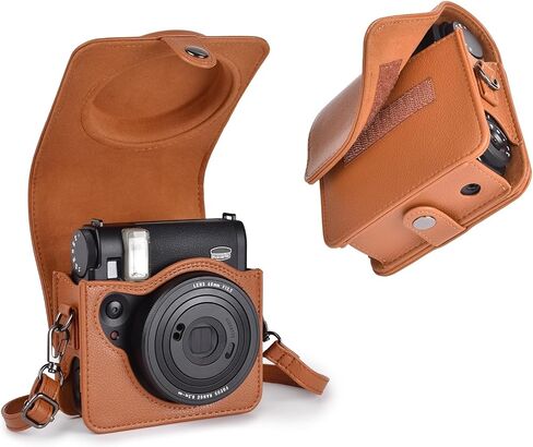 حافظة كاميرا Rieibi لـ Instax Mini 99 - حافظة واقية من جلد البولي يوريثان لكاميرا Fujifilm Instax Mini 99 الفورية - حافظة قابلة للإزالة مع قفل سحري لحزام الكتف - رمادي in Kuwait
