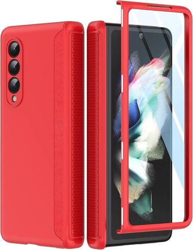 Slim Thin Z Fold 3 Case with Hinge Coverage, Screen Protector, Matte Hard Shockproof Full Body Protection Phone Cover for Samsung Galaxy Z Fold 3 5G (Black) in Kuwait