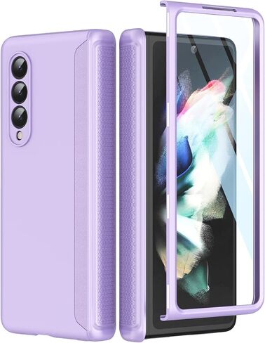 Slim Thin Z Fold 3 Case with Hinge Coverage, Screen Protector, Matte Hard Shockproof Full Body Protection Phone Cover for Samsung Galaxy Z Fold 3 5G (Black) in Kuwait