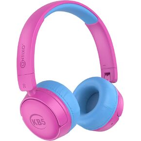 Contixo KB-5 Kids Headphones - Over The Ear Foldable Bluetooth Wireless Headphone for Kids - 85dB with Volume Limited - Toddler Headphones for Boys and Girls (Pink + Blue)