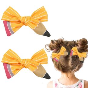 2Pcs Back to School Hair Bow Clips Yellow Pencil Hair Clips for First Day of School Striped Hair Decoration for Hair Styling Cute Pencil Design Hair Bow Barrette for Students Kids Gifts
