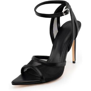 heelchic Black Mesh Heels for Women Dressy, Strappy Heeled Sandals Pointed Toe with Ankle Strap, Slingback Mesh Pumps Prom Sexy High Heels