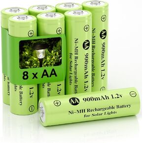 1.2v AA Ni-MH Rechargeable Battery, Double A 900mAh 1.2V Rechargeable Battery Pre-Charged, High Capacity for Outdoor Solar Lights, Lawn Lamps, String Light (AA-900mAh-12pack