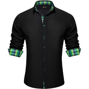 DiBanGu Men's Long Sleeve Dress Shirt Regular Fit Button Down Shirts with Collar Pin Inner Contrast Color Shirt