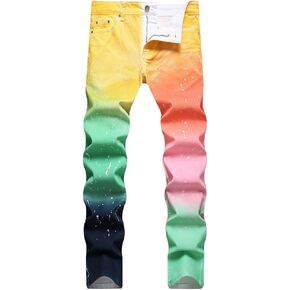 DSDZ Men's Punk Style Ripped Slim Fit Paint Jeans with Bottom Zippers in Saudi Arabia