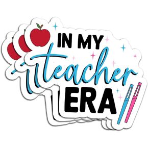 (3Pcs) in My Teacher Era Sticker Funny Teaching Gifts Decals Waterproof Vinyl Stickers for Books Laptops Phone Water Bottles Tumbler Cup Kindle 3 Inch