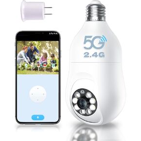 4MP Light Bulb Security Camera Wireless Outdoor Camera 2K 5GHz & 2.4GHz WiFi Home Security Camera 360° Surveillance Cam with Motion Detection Alarm Night Vision Light Socket Camera E27