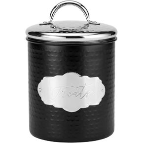 Amici Pet Cavalier Metal Canister Treats Jar, 40 Fluid Ounces, Black and Silver