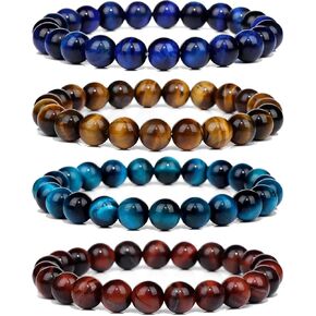 CASDAN 12PCS 8mm Semi-Precious Gemstones Beaded Bracelets for Men Women Tiger Eye Lava Rock Healing Crystal Stone Bead Bracelets Set