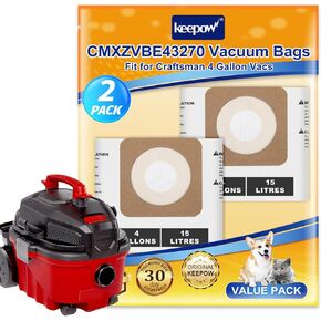 KEEPOW Shop Vac Bags Compatible with Craftsman 4 Gallon Wet/Dry Vacuum & for Dewalt DXV04T 4 Gallon Vac, shop vac accessories, Replacement Part# CMXZVBE43270 43270 (8 Pack)
