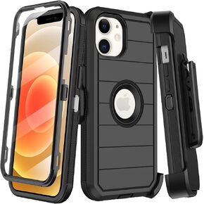 for iPhone 12 Mini Case with Built-in Screen Protector,Belt Clip Holster,Heavy Duty Shockproof Drop Protection Military Grade Durable Phone Cover with Kickstand for Apple 12 Mini (Black)