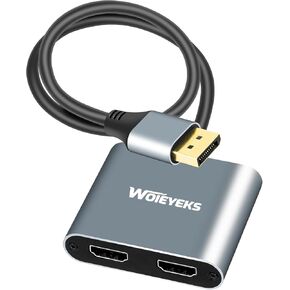 4K 60Hz DisplayPort to Dual HDMI Splitter Cable Adapter for Dual Monitors Extended Display.SST/MST Specification Display Port Extend 1 in 2 HDMI Out for Desktop,Laptop,NVIDIA, AMD Graphics Card
