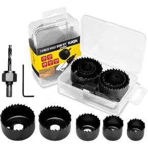 KATA 8PCS Hole Saw Kit 1" to 2-1/8"(25-54mm) Hole Saw Set in Case with 1PC Mandrels, 2PC Drill Bits and 1PC Hex Key for Soft Wood, PVC Board, Plywood