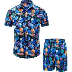 EUOW Men's Hawaiian Shirts and Shorts Set 2 Pieces Button Down Short Sleeve Beach Vacation Outfits