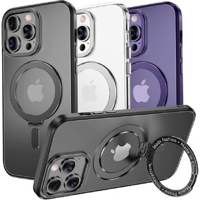 MAGIC JOHN Magnetic Case for iPhone 14 Pro Max Phone Case [Compatible with Magsafe] [with Magnetic Mental Stand][Military Grade Shockproof][Anti Yellowing] Translucent Matte Back with Soft Edge,Purple
