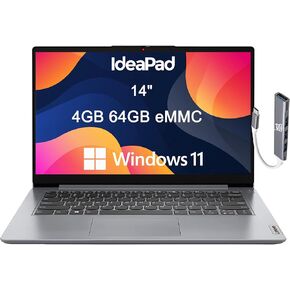 Lenovo Ideapad 1i Laptop (14" HD Anti-Glare, N4020, 4GB RAM, 128GB Storage (64GB eMMC + 64GB IST SD Card)) School, Kids & Education Laptop, Webcam, Wi-Fi 6, Type-C, Win 11 Home in S, Grey