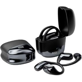 Open Ear Clip Headphones, Air Conduction Wireless Earbuds Bluetooth 5.3 Sports Earphones Built-in Mic, Noise Reduction, 48H Playtime Charging Case LED Display, Fitness Running Ear Buds, Black