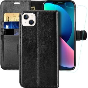 MONASAY Wallet Case Compatible for iPhone 14 Plus/15 Plus 5G, 6.7-inch [Glass Screen Protector Included] [RFID Blocking] Flip Folio Leather Cell Phone Cover with Credit Card Holder, Mint