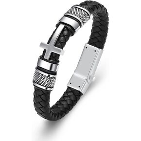 Cremation Jewelry Bracelet with Stainless Steel Cylinder Urn for Ashes - Black/Brown Genuine Leather Memorial Bangle Bracelet for Men Women Magnetic Clasp Open