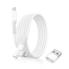كابل شاحن Basesailor USB C إلى Lightning بزاوية يمين 10 أقدام مع محول USB A، سلك شحن سريع 90 درجة iOS نوع C PD لأجهزة Apple iPhone 13 12 11 14 Mini Pro Max وSE وAirPods وiPad الجيل الثامن والتاسع