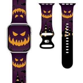 Halloween Watch Bands for Apple Watch Band 38/40/41/42/44/49mm for Men Women, Silicone Waterproof Adjustable Printed Smartwatch Strap for iWatch Series 9 8 7 6 5 4 3 2 1 SE Replacement Wristband Gifts